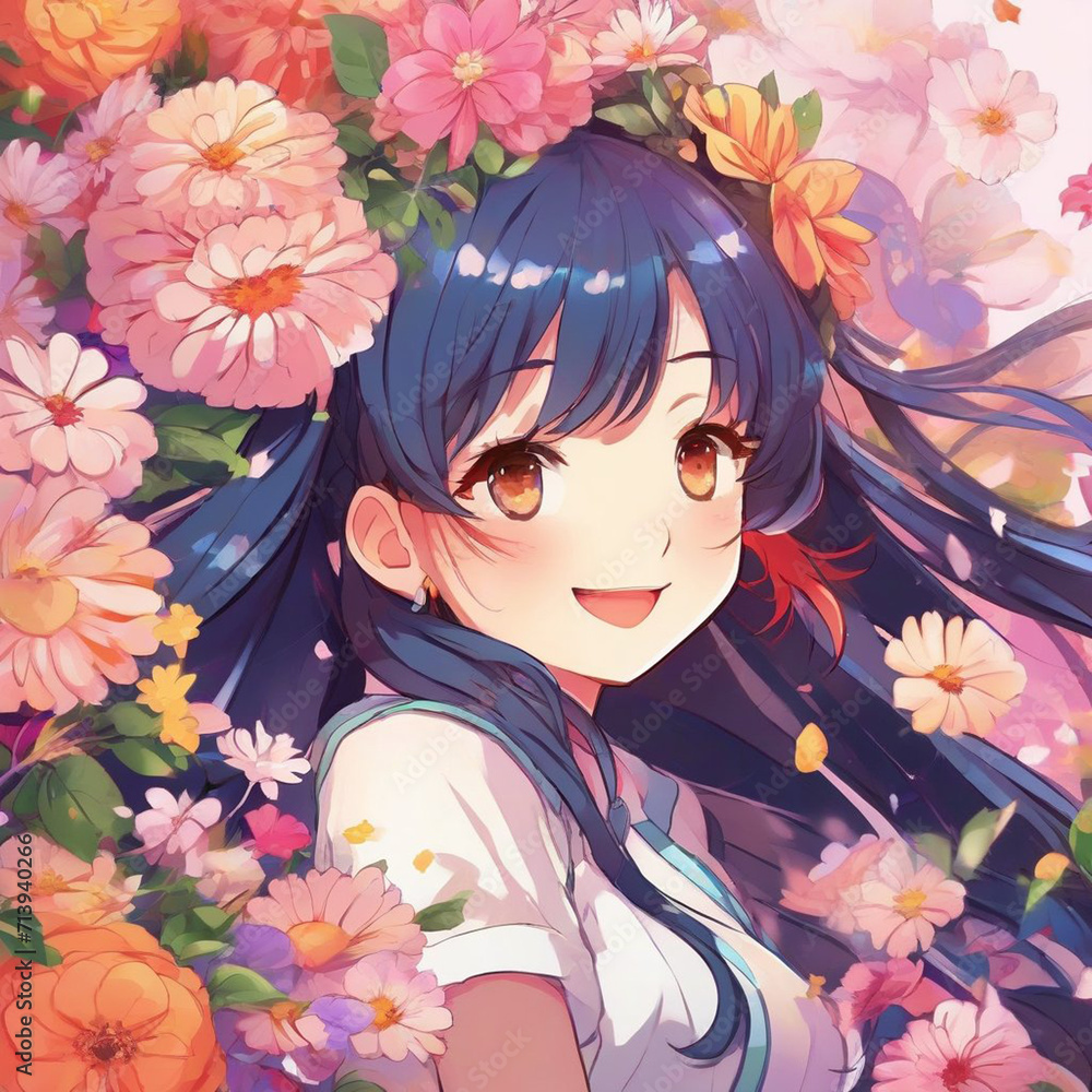 Portrait of a Happy Girl with Flowers Portrait of a Happy Girl with Flowers