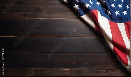  Happy Independence Day Wood Memorial Day background with American flag with empty space for text.4th of July