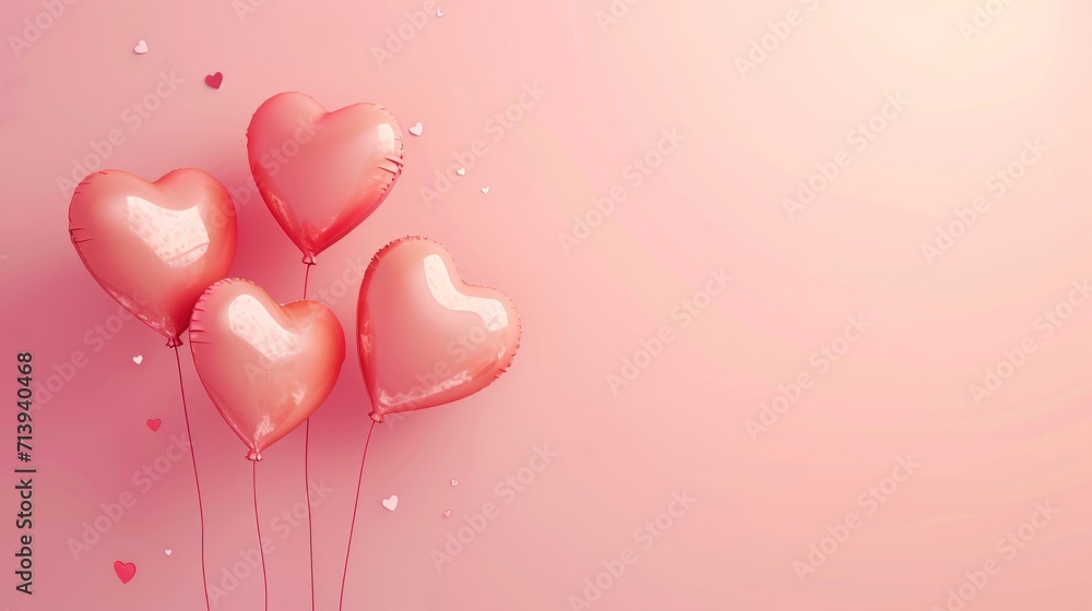 Heart Shaped Balloons On Light pink Background Wallpaper For Valentine's Day