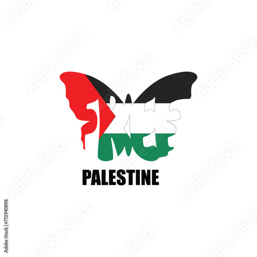 Vector design of Palestina national flag sublimed on butterfly image represents hope of freedom in Palestina