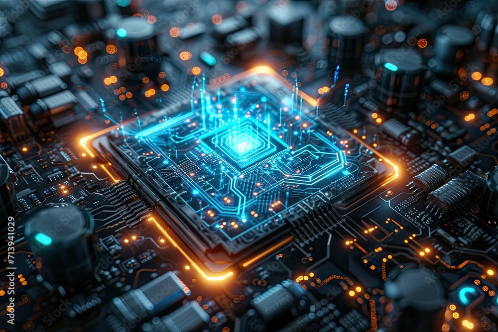 Illuminated Circuit Board with Central Processor