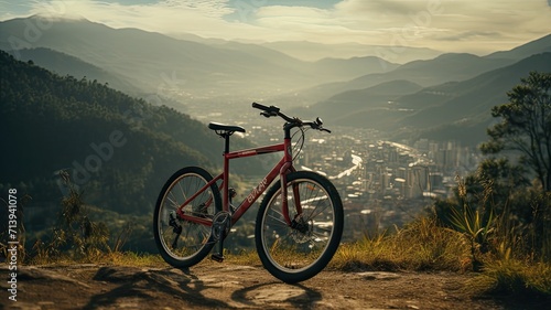 Mountain Bike Overlooking a Cityscape