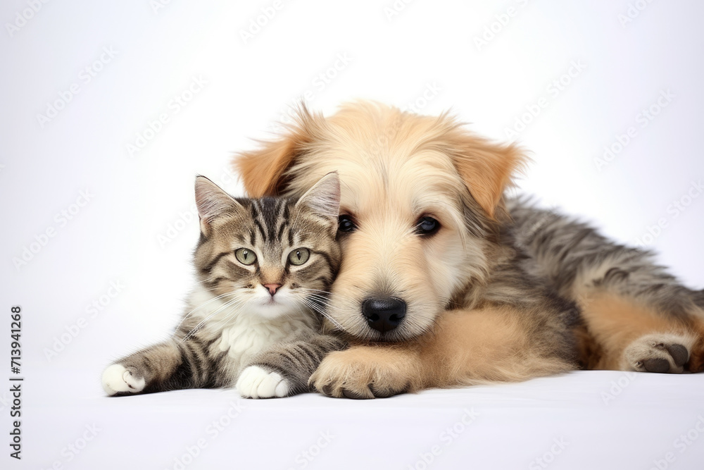 Photo of cute cat and dog hugging each other Photo of cute cat and dog hugging each other