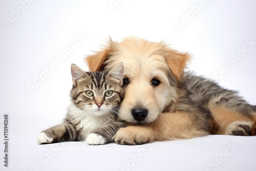 Photo of cute cat and dog hugging each other © LFK