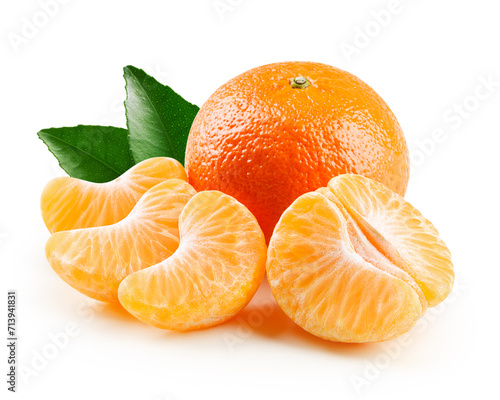 Tangerine with slices and leaves
