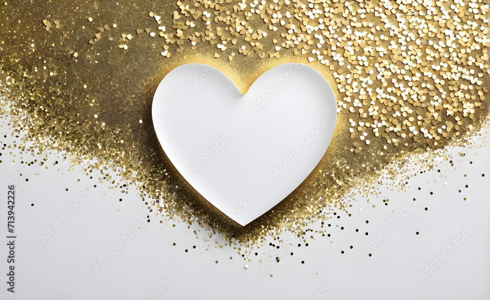 A small white heart on a sparkling gold background. Generative AI
