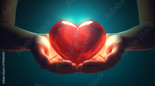 divination card hands holding a red heart which is very glossy. photo
