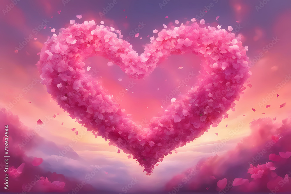 Heart made with pink flowers.