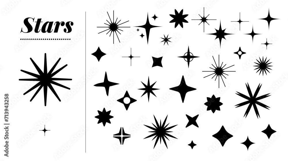 Colección de formas de estrellas variadas. Recursos graficos formas de estrellas  variadas vectorizadas