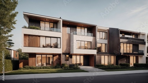 Private townhouses designed with a modern modular aesthetic, featuring a minimalist architectural exterior © noah