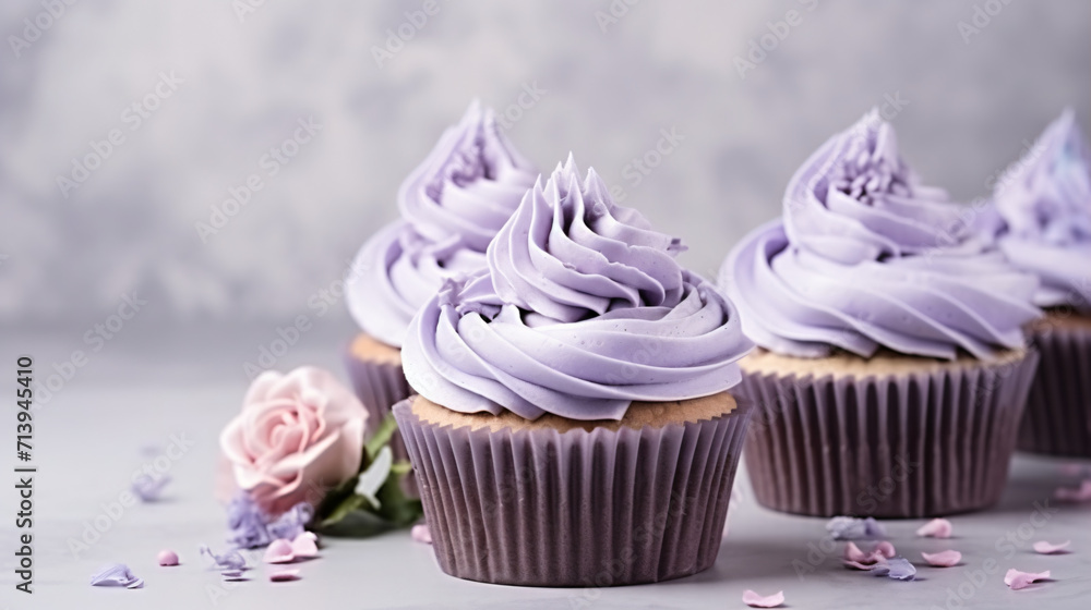 Festive chocolate cupcakes with lilac cream