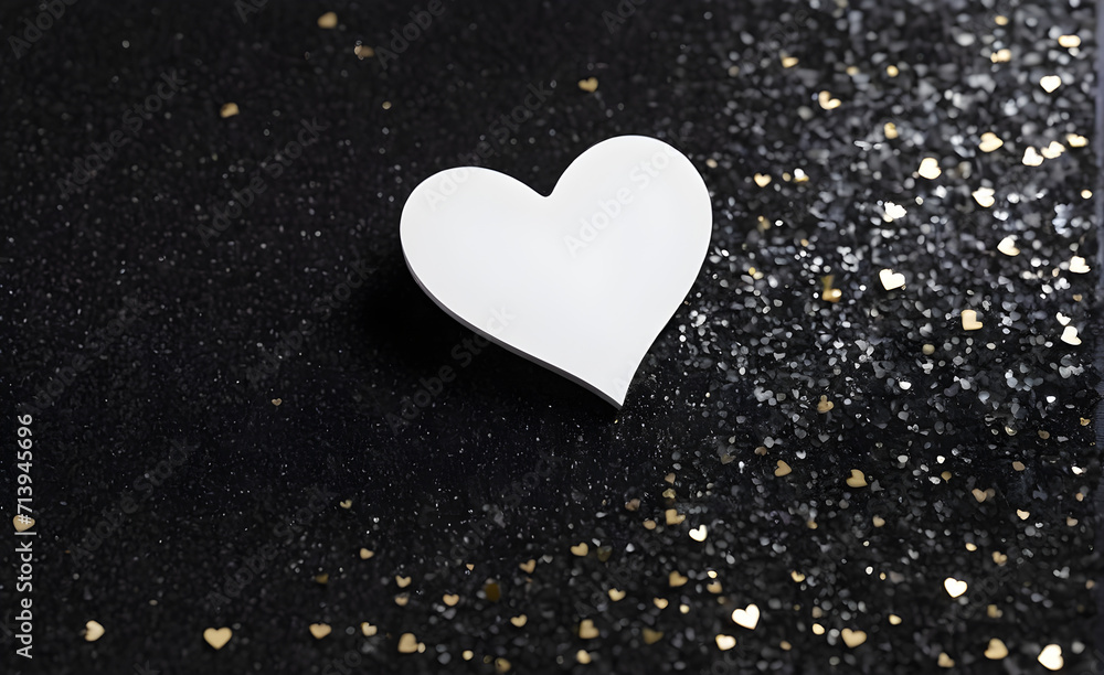A small white heart on a sparkling black background. Generative AI A small white heart on a sparkling black background. Generative AI