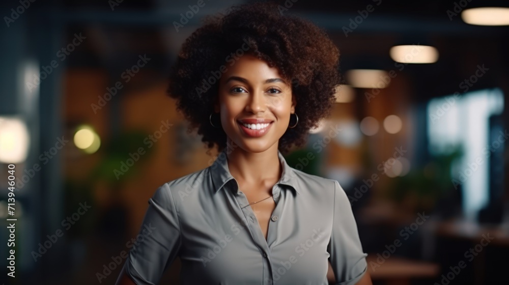 Obraz premium Portrait of a smiling african american businesswoman in office Generative AI