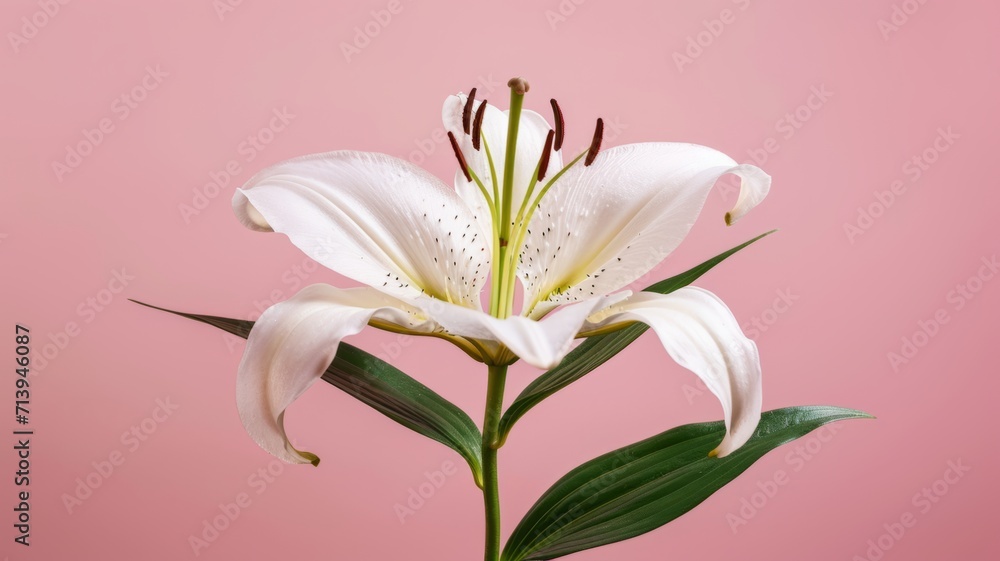 Lily flower on a plain pink background.  