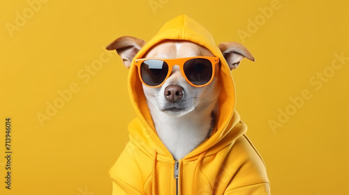 Funny dog in human clothes and glasses © Rimsha