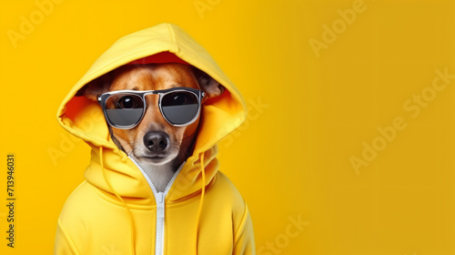 Funny dog in human clothes and glasses