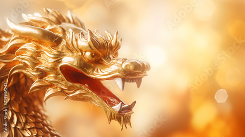 Golden Chinese dragon on a blurred background