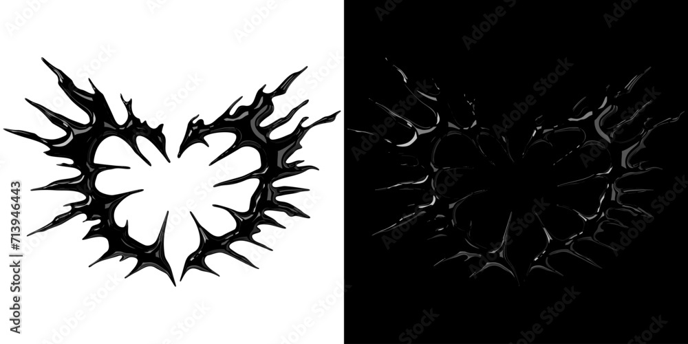 3D black glossy tribal heart with a smooth shiny surface and highlights ...