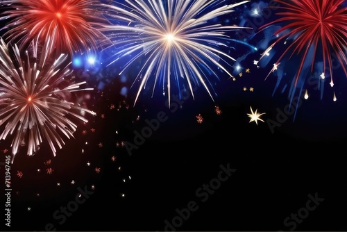 Colorful Abstract firework  firecrackers on dark sky. Celebration and 4th July concept background 