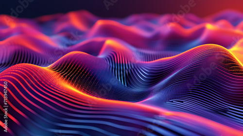 a red, orange, and blue wave with purple over it, in the style of landscapes in motion, accurate topography, futuristic cyberpunk. © thisisforyou