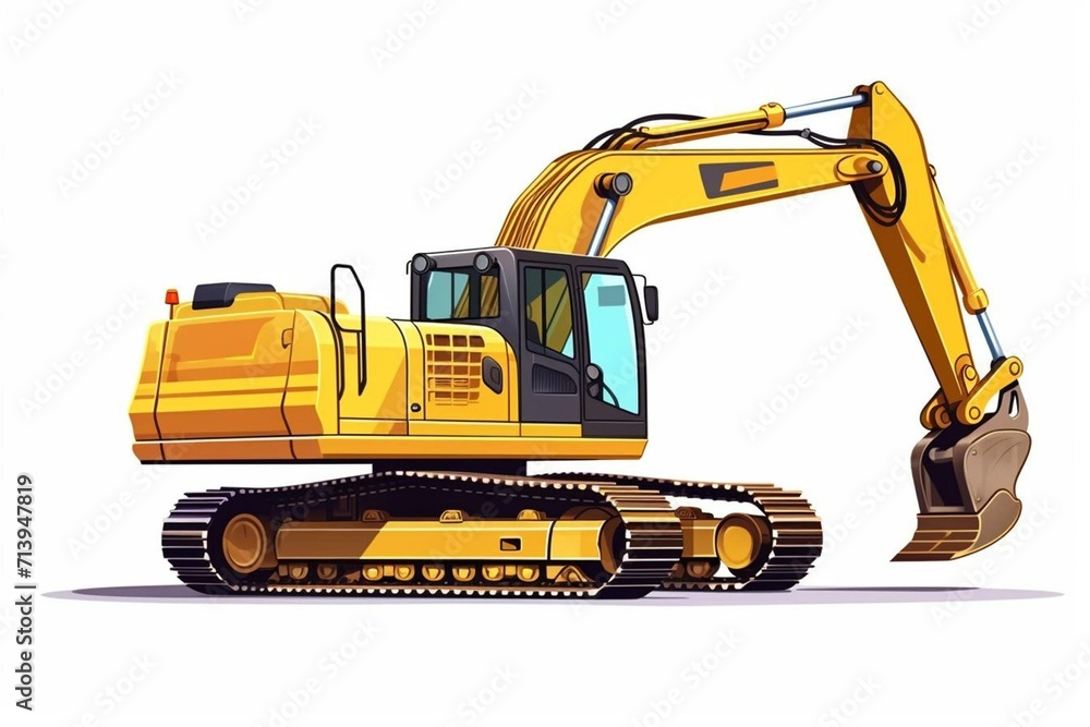 Isolated crawler excavator with extended bucket. Construction equipment for earthworks. Close-up view. Generative AI Isolated crawler excavator with extended bucket. Construction equipment for earthworks. Close-up view. Generative AI