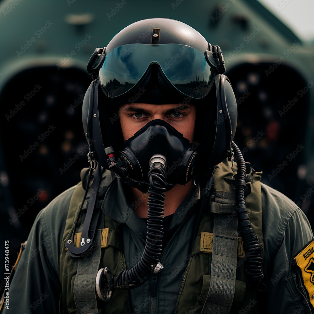 Realistic image of a military aircraft pilot. Before a combat mission