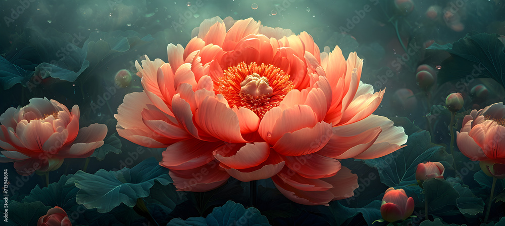 Obraz premium banner of illustration of peony