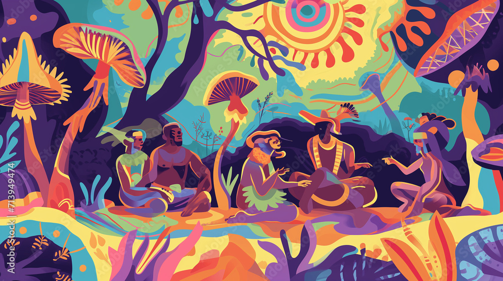 Illustration Of Psychedelic Experience of the Mushroom Illustration Of Psychedelic Experience of the Mushroom