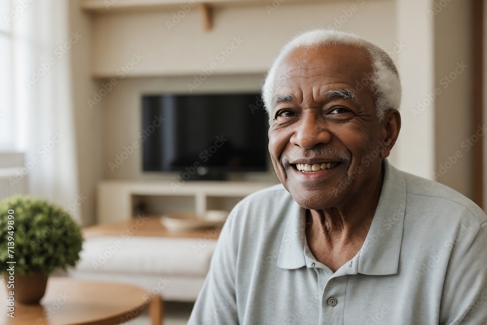 Aged black man enjoys his life at home. Happiness and Retirement concept. Aged black man enjoys his life at home. Happiness and Retirement concept.