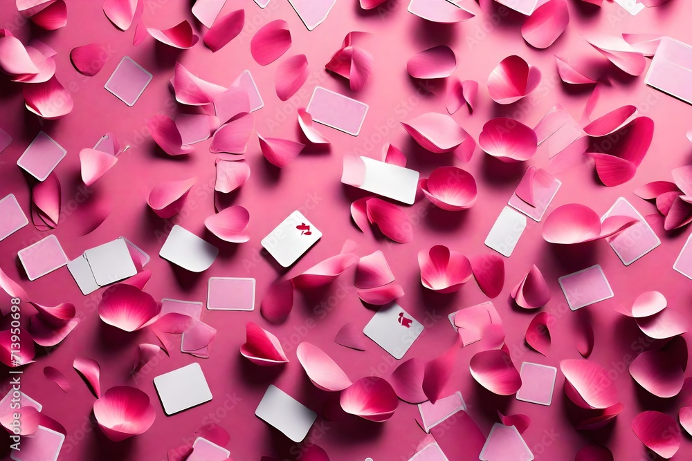A high-definition image showcasing a seamless blend of pink petals and cards background, with a play of light and shadows creating a visually captivating scene.
