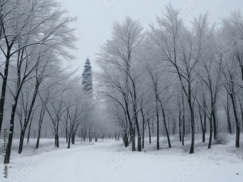 Snow and snowy wooded forest winter background © LFK
