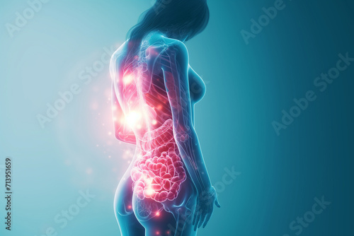 Schematic depiction of female body, with red color showing inflammation in her body photo