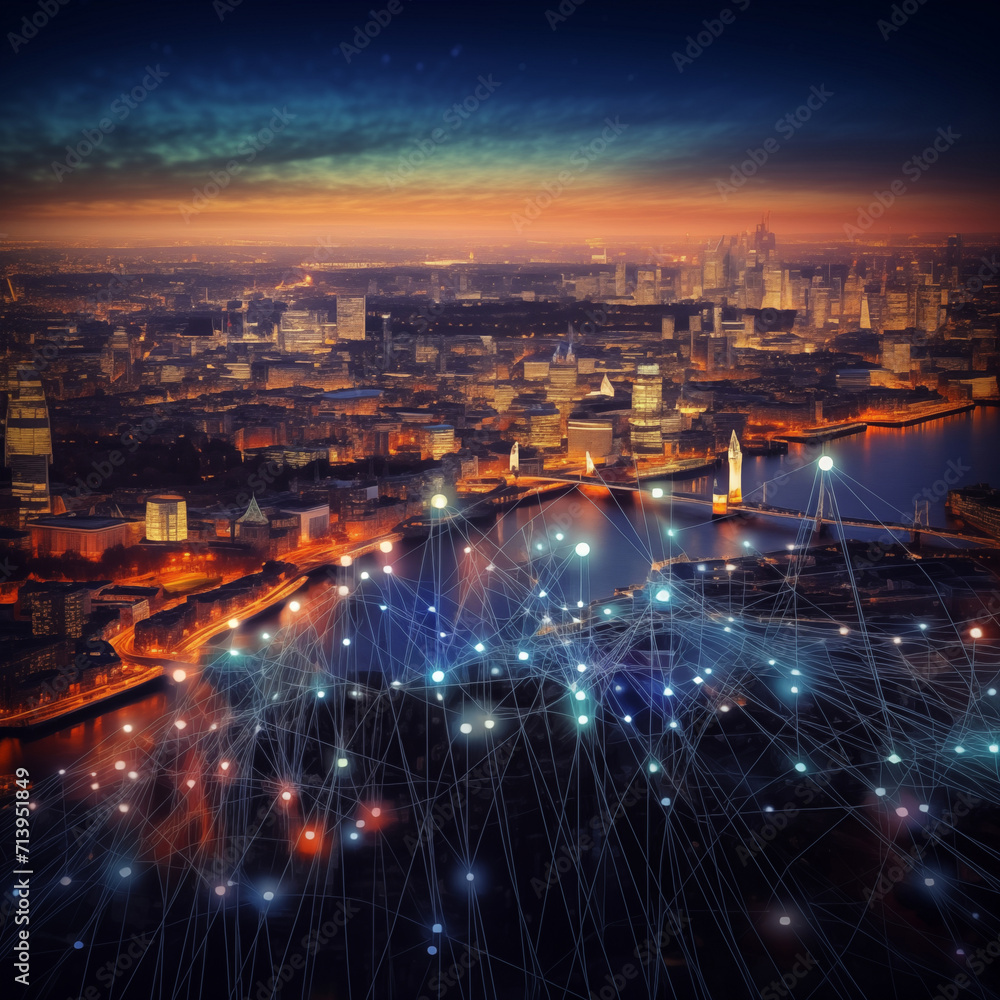 Fototapeta premium Data chart on night city backdrop