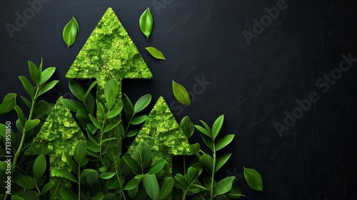 Illustration of upward-pointing arrows made of lush green grass, symbolizing eco-friendly progress, sustainable development, and positive environmental growth trends.