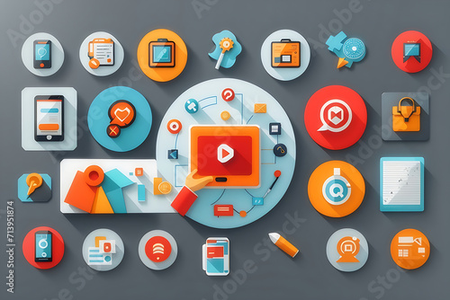 Digital Marketing Flat Vector Icons designs. Digital Marketing Vector Background Design with Icons Design.