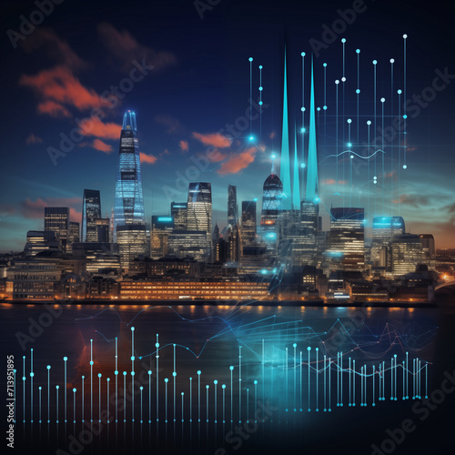 Data chart on night city backdrop © Kokhanchikov