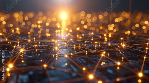 Illuminated Network Grid With Warm Glow