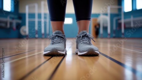 Hands, shoelaces and floor at gym with woman, fitness and ready for workout, wellness or training. Girl, sport shoes or sneakers for exercise, performance or health for lifestyle.