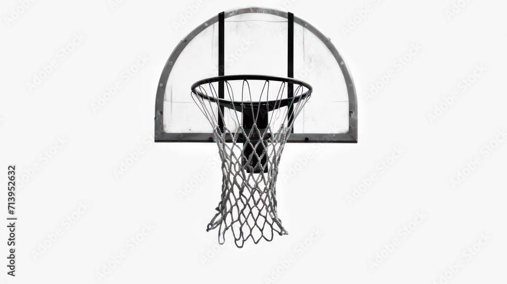 Hand drawn black Basketball basket with net, Basketball Goal, basketball hoop on white background.