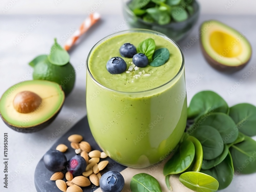 A unique twist on the classic green smoothie, this avocado and spinach blend is rendered in a bold and abstract style. A unique twist on the classic green smoothie, this avocado and spinach blend is rendered in a bold and abstract style.