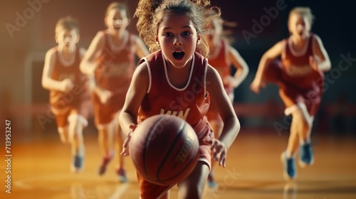 great child Team in sportswear playing basketball game. © MUCHIB