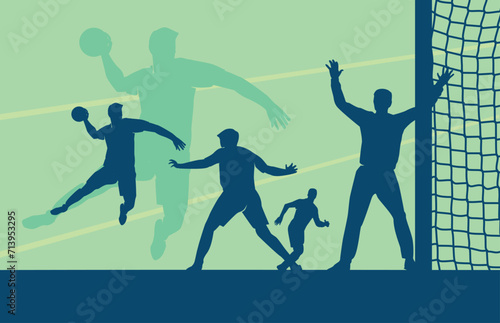 Premium Illustration of handball players playing together best for your digital graphic and print	