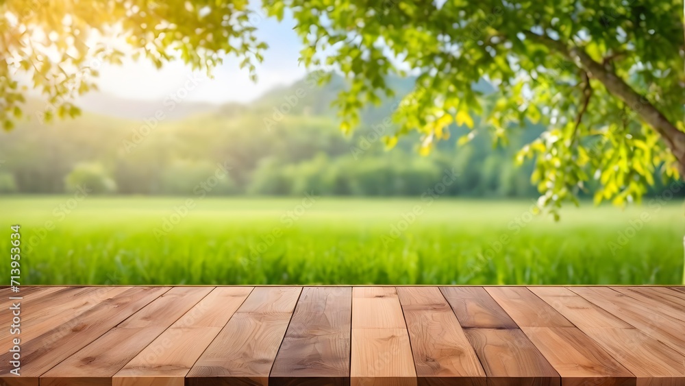 Wooden table in front of blurred nature green background. clean space for products Wooden table in front of blurred nature green background. clean space for products