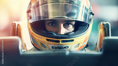 formula one racing driver before start of competition on track. Banner with copy space, digital ai art. © MUCHIB