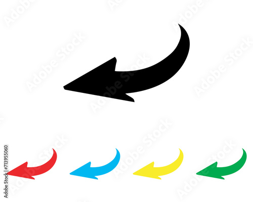 Curved arrow icon vector. Arrow pointer icon sign symbol in trendy flat style. Set elements in colored icons. Arrow left vector icon illustration isolated on white background
