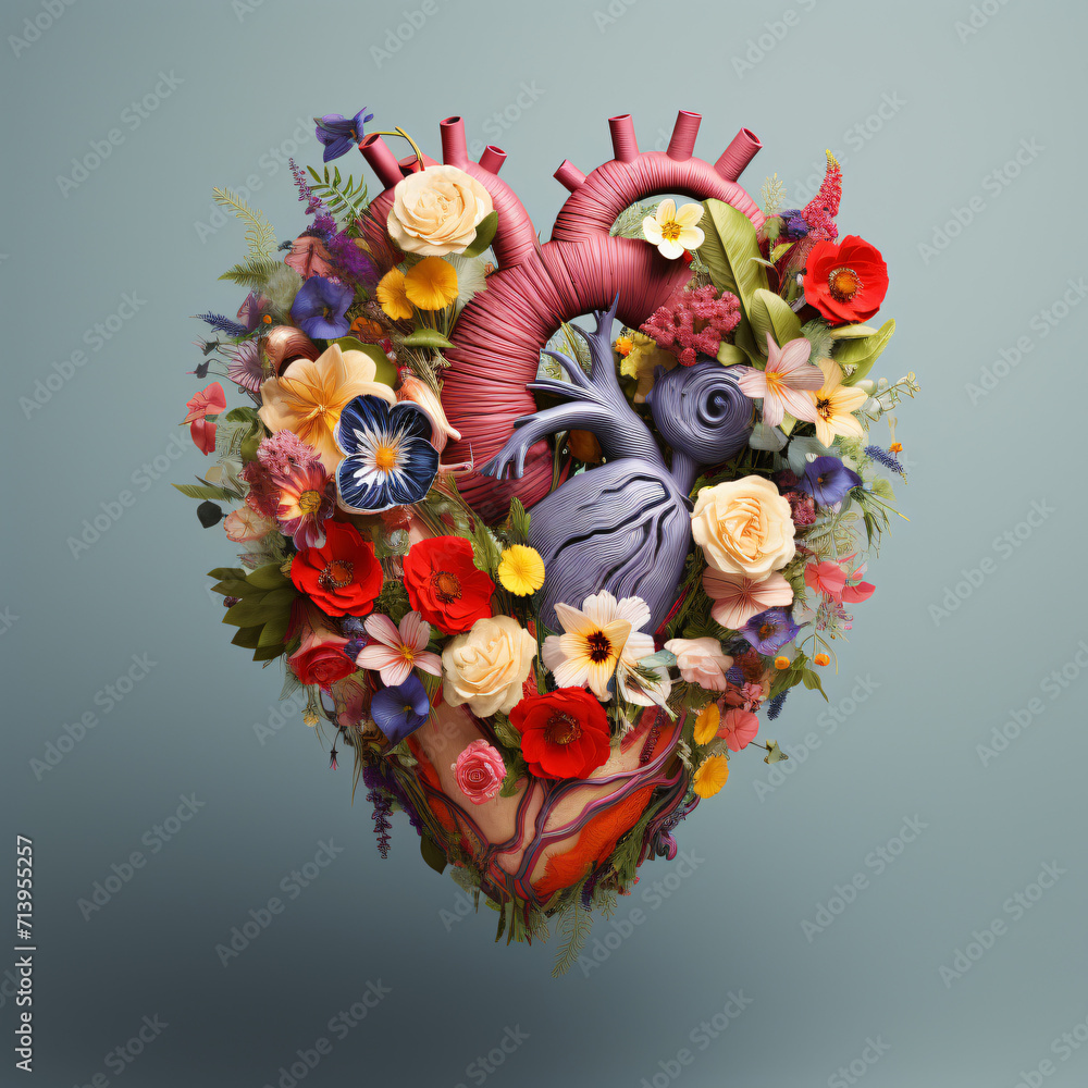 3d illustration of a heart made of flowers