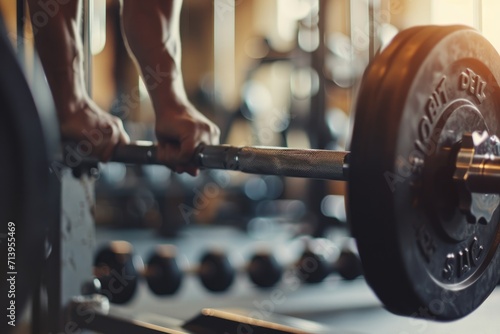 Strength in Detail: A Fitness Enthusiast Dedicates to a Gym Workout, Lifting Weights with Determination at a Well-Equipped Gym, Focusing on Altering the Body's Strength.