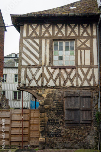 View of ancient building facade in the town of Honfleur, Normandy, France