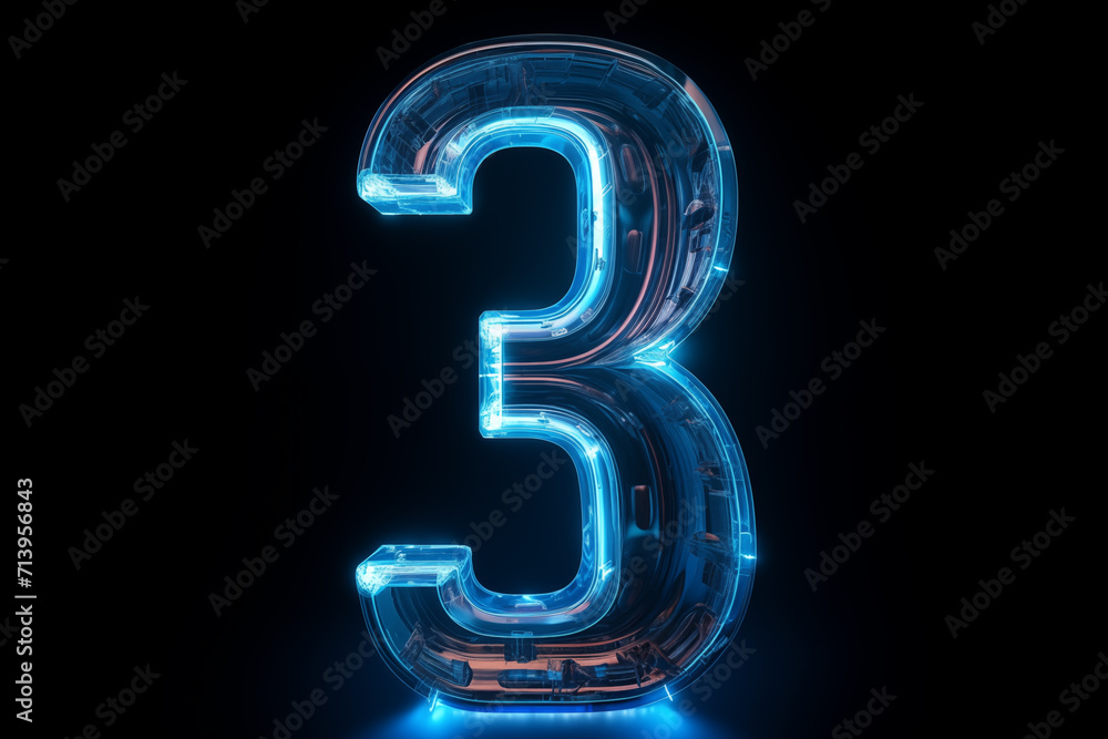 Luminous Three: 3D Render of Abstract Linear Neon Number. Generative ai Luminous Three: 3D Render of Abstract Linear Neon Number. Generative ai