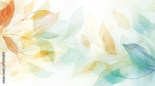Branch of leaves transparent watercolour background. Pastel colour palette. Generative AI